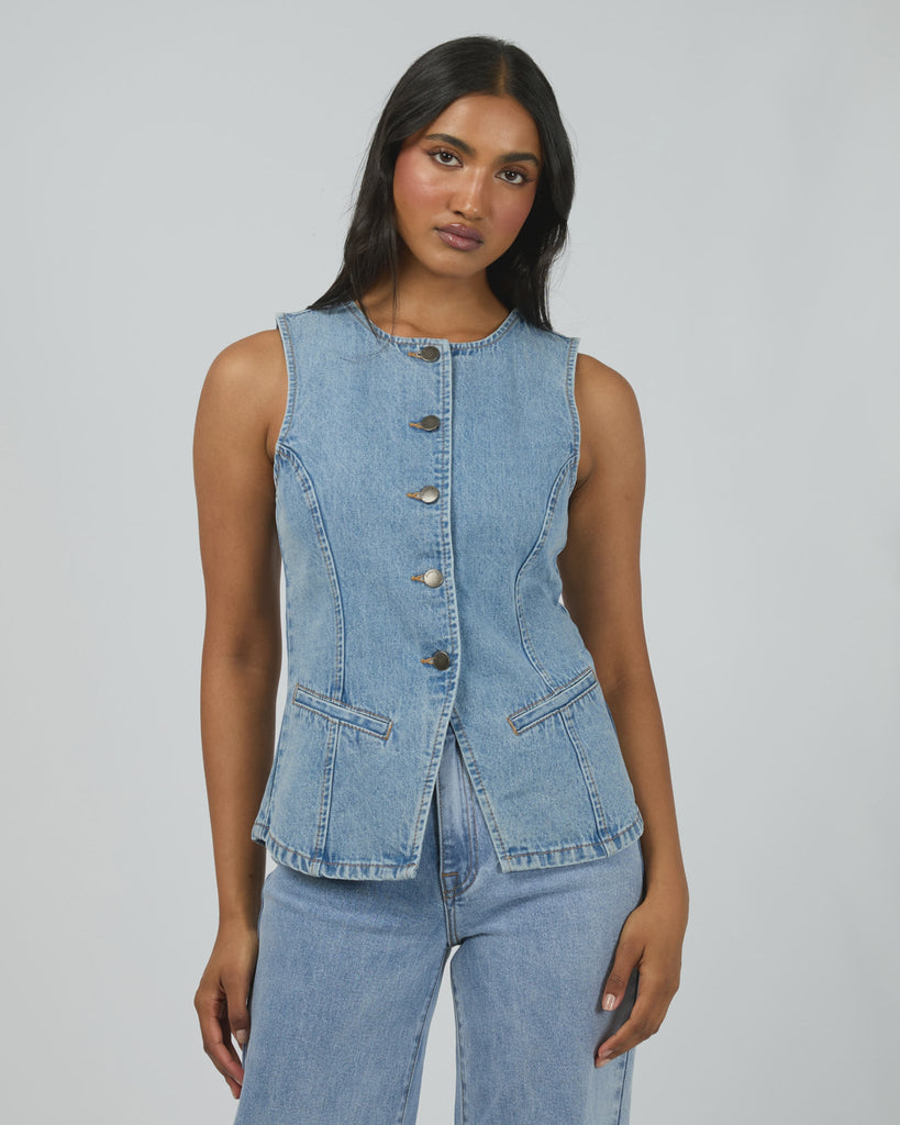 ALL ABOUT EVE Lena Denim Vest - Light Blue