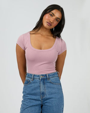 All About Eve Washed Rib Scoop Neck Tee - Quartz Pink