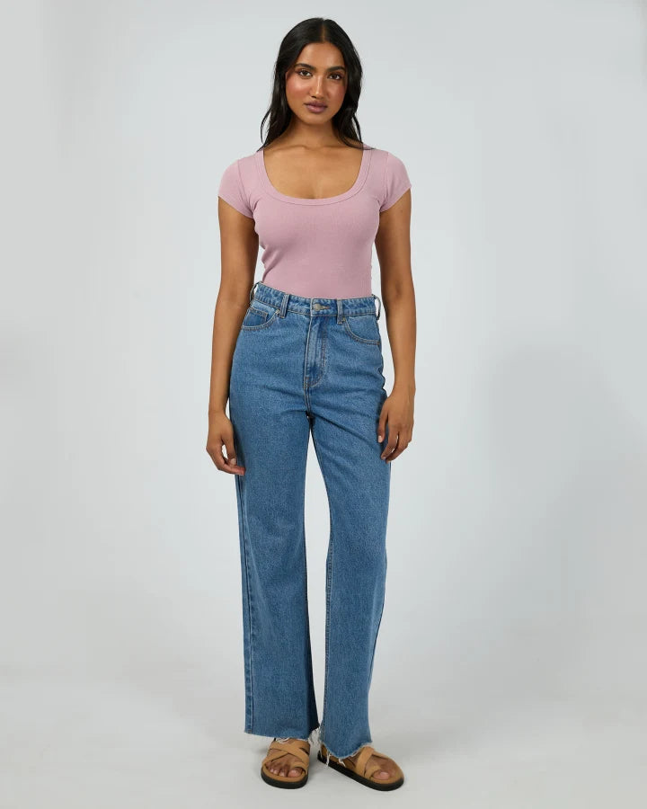 All About Eve Washed Rib Scoop Neck Tee - Quartz Pink