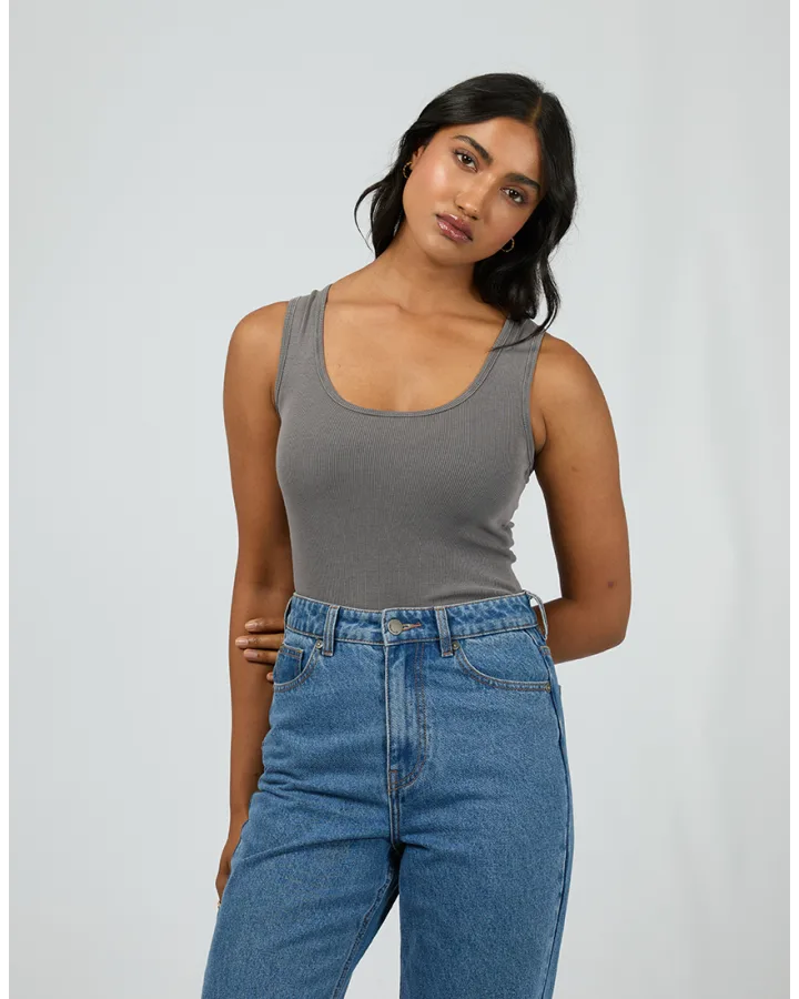 All About Eve Washed Rib Scoop Neck Tank - Charcoal