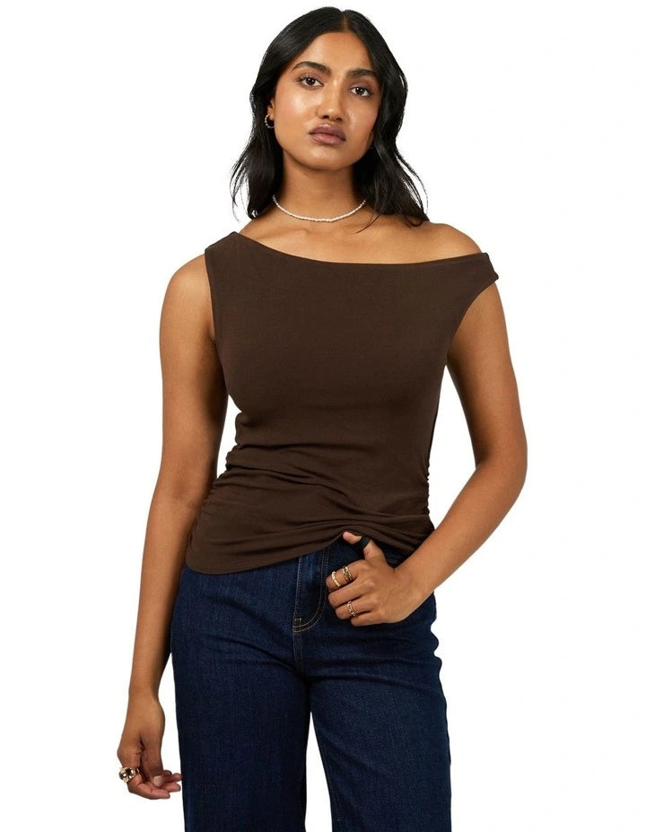 ALL ABOUT EVE Kylie Off Shoulder Top - Brown