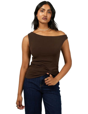 ALL ABOUT EVE Kylie Off Shoulder Top - Brown