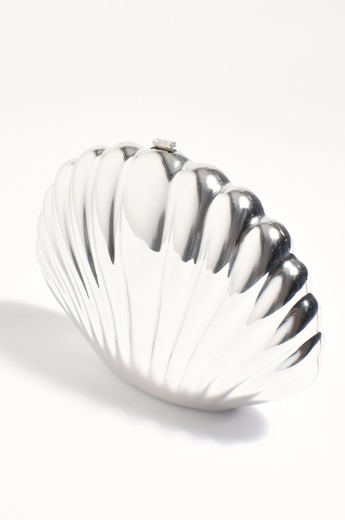 Marina Metal Shell Structured Clutch - Silver