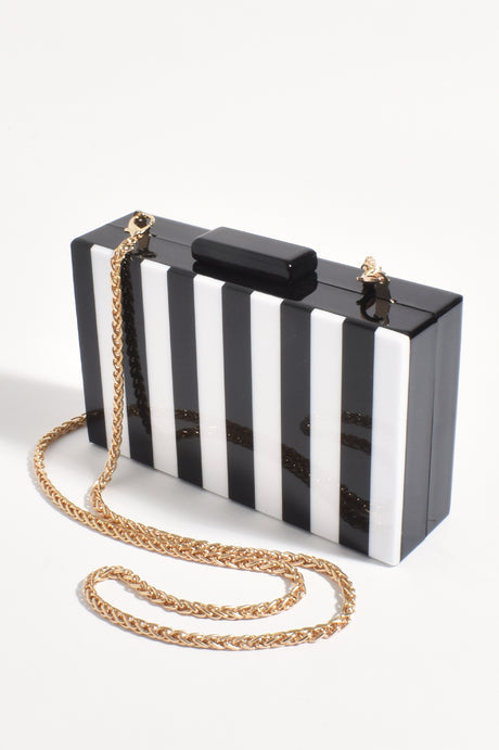 Jones Striped Resin Structured Clutch - Black/White