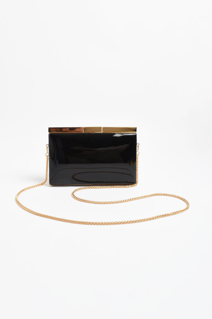 Adorne Simona Gloss Structured Clutch - Black
