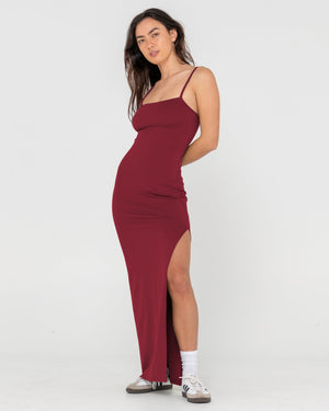 Rusty Vicky Fixed Back Slip Maxi Dress - Rhubarb