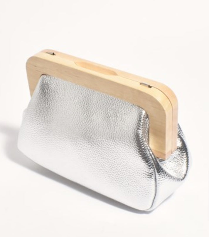 Kimmi Timber Frame Clutch - Silver