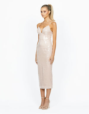 BARIANO BLACK Elixir Sequin Midi Dress - Nude
