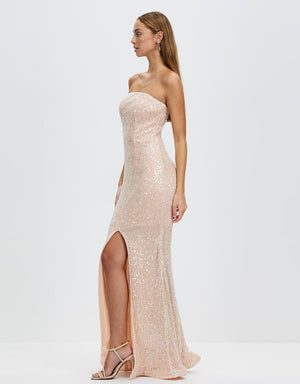 BARIANO BLACK Carmen Strapless Maxi Dress - Champagne